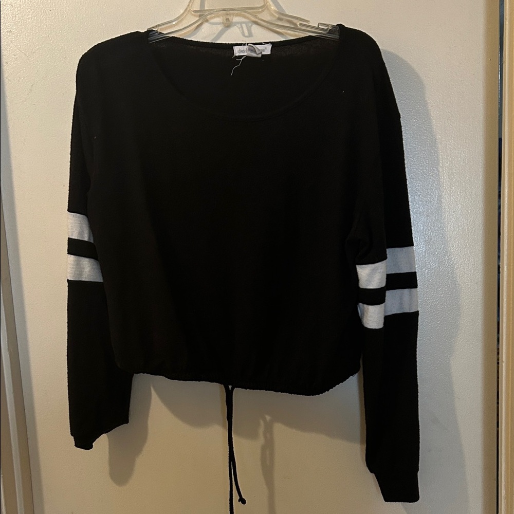 Charlotte Russe Black Pullover with White Sleeve Stripes